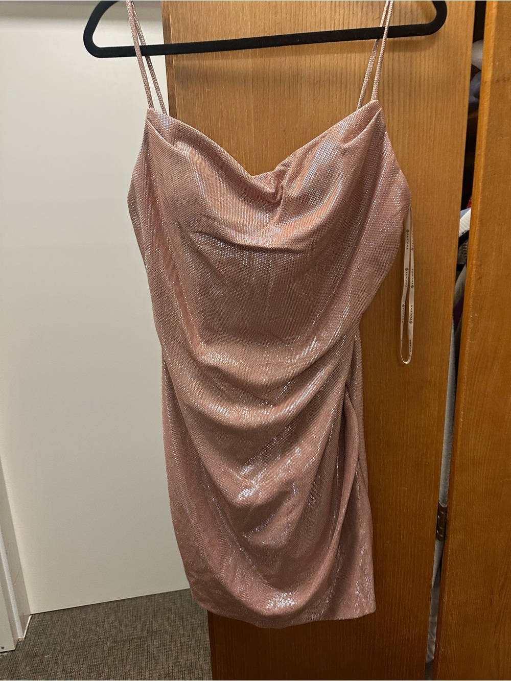 FAVIANA S10351 Shimmer Pink Cowl Neck Slip Dress